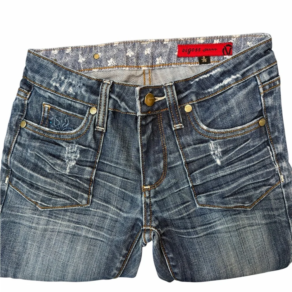 Vigoss Bermuda Denim Shorts Low Rise Stretch Embroidered Pockets Size 0